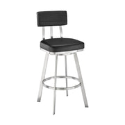 Benjamin 30" Swivel Bar Stool in Brushed Stainless Steel with Black Faux Leather - Furniture City (CA)l