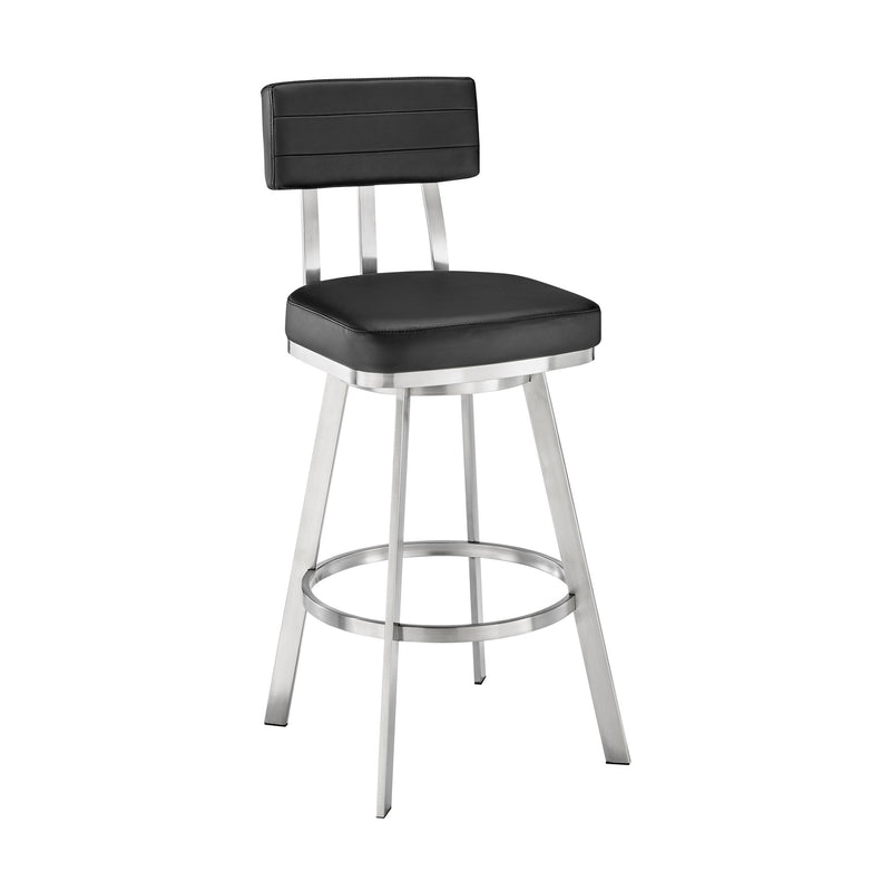 Benjamin 30" Swivel Bar Stool in Brushed Stainless Steel with Black Faux Leather - Furniture City (CA)l