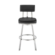 Benjamin 30" Swivel Bar Stool in Brushed Stainless Steel with Black Faux Leather - Furniture City (CA)l
