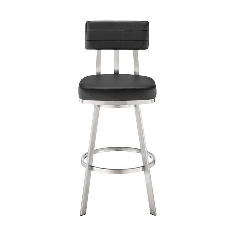 Benjamin 30" Swivel Bar Stool in Brushed Stainless Steel with Black Faux Leather - Furniture City (CA)l