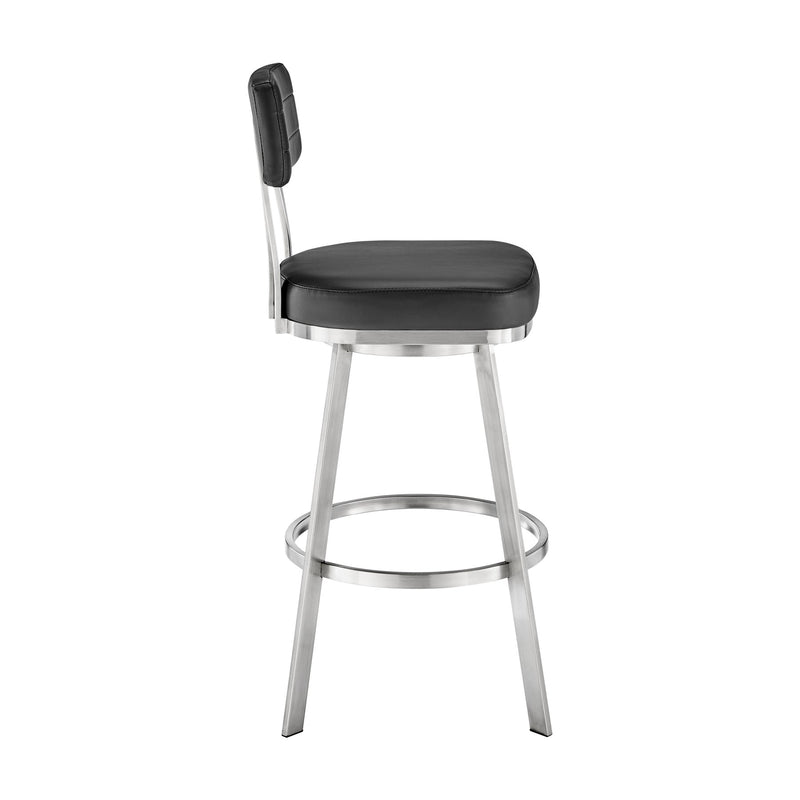 Benjamin 30" Swivel Bar Stool in Brushed Stainless Steel with Black Faux Leather - Furniture City (CA)l