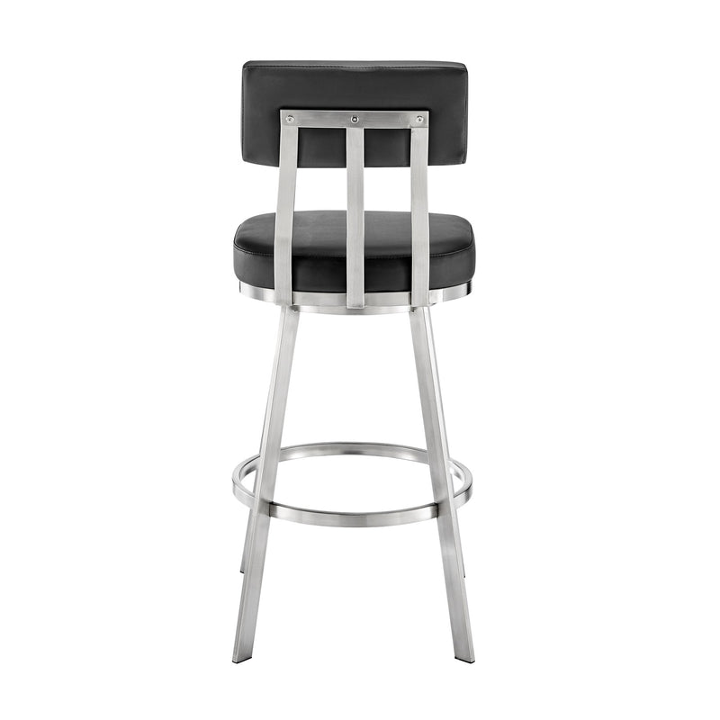 Benjamin 30" Swivel Bar Stool in Brushed Stainless Steel with Black Faux Leather - Furniture City (CA)l