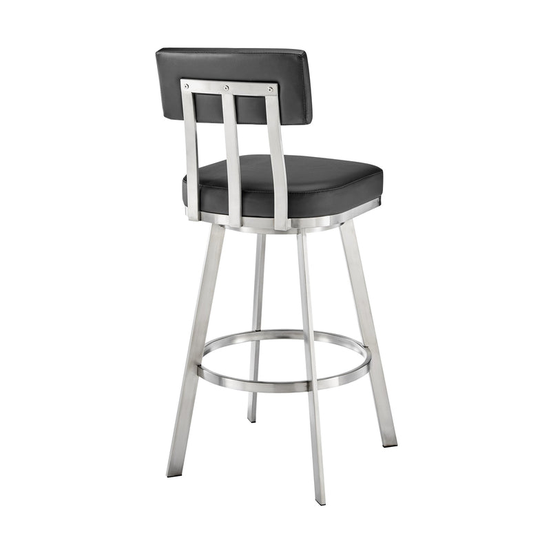 Benjamin 30" Swivel Bar Stool in Brushed Stainless Steel with Black Faux Leather - Furniture City (CA)l
