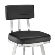 Benjamin 30" Swivel Bar Stool in Brushed Stainless Steel with Black Faux Leather - Furniture City (CA)l