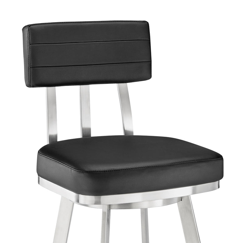Benjamin 30" Swivel Bar Stool in Brushed Stainless Steel with Black Faux Leather - Furniture City (CA)l