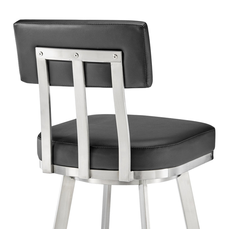 Benjamin 30" Swivel Bar Stool in Brushed Stainless Steel with Black Faux Leather - Furniture City (CA)l