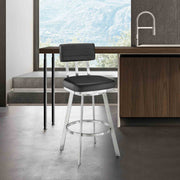Benjamin 30" Swivel Bar Stool in Brushed Stainless Steel with Black Faux Leather - Furniture City (CA)l
