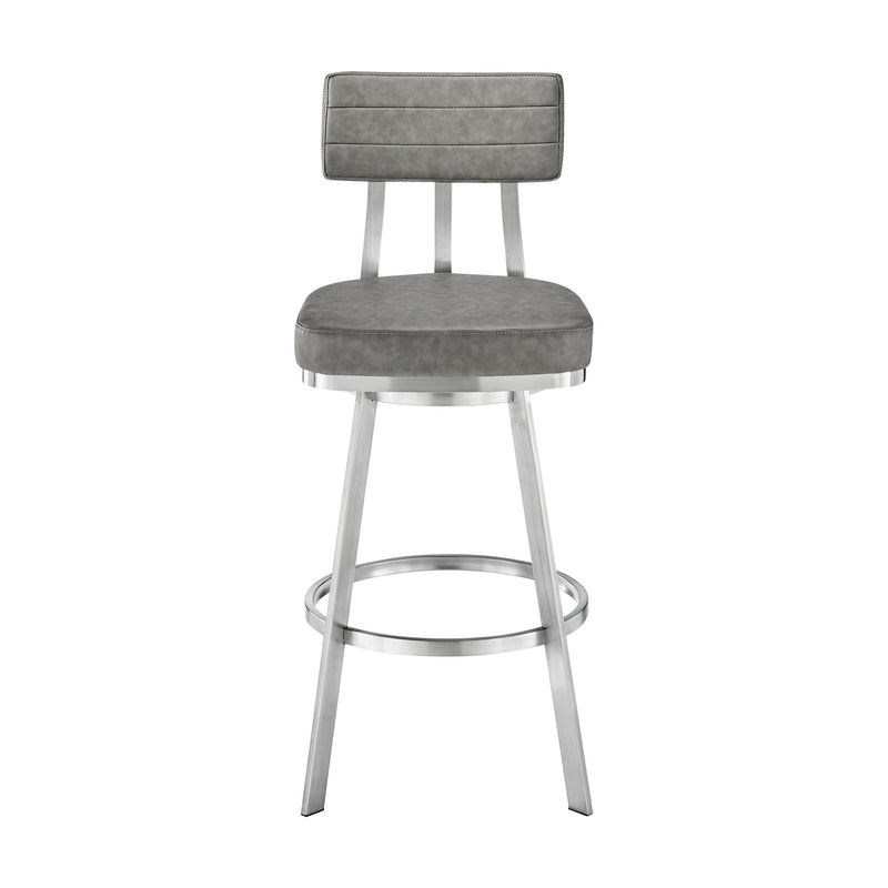 Benjamin 26" Swivel Counter Stool in Brushed Stainless Steel with Gray Faux Leather - Furniture City (CA)l