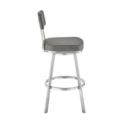 Benjamin 26" Swivel Counter Stool in Brushed Stainless Steel with Gray Faux Leather - Furniture City (CA)l