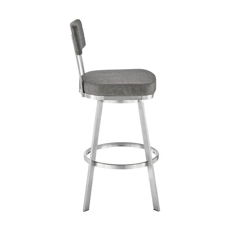 Benjamin 26" Swivel Counter Stool in Brushed Stainless Steel with Gray Faux Leather - Furniture City (CA)l