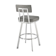 Benjamin 26" Swivel Counter Stool in Brushed Stainless Steel with Gray Faux Leather - Furniture City (CA)l