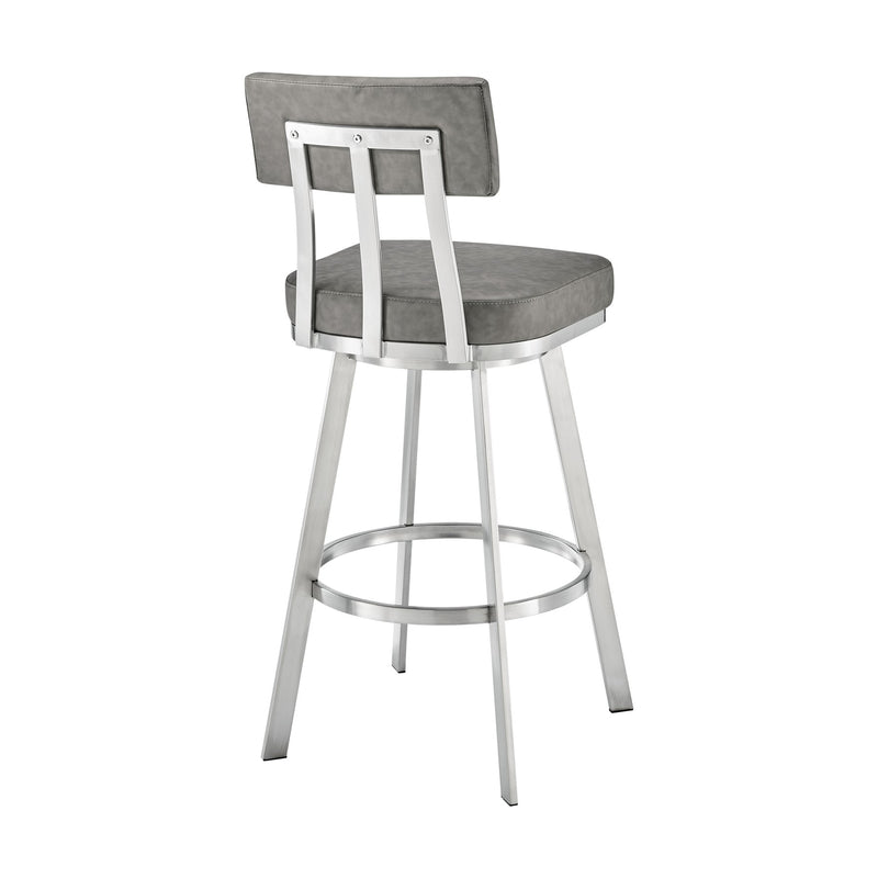 Benjamin 26" Swivel Counter Stool in Brushed Stainless Steel with Gray Faux Leather - Furniture City (CA)l