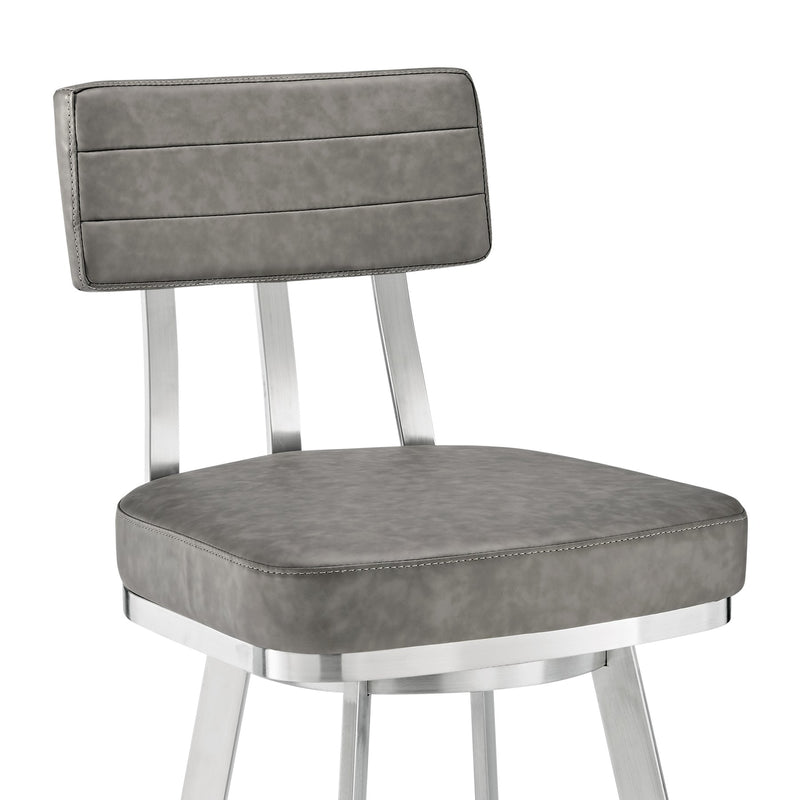 Benjamin 26" Swivel Counter Stool in Brushed Stainless Steel with Gray Faux Leather - Furniture City (CA)l