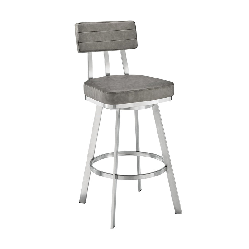 Benjamin 30" Swivel Bar Stool in Brushed Stainless Steel with Gray Faux Leather - Furniture City (CA)l