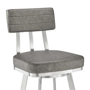 Benjamin 30" Swivel Bar Stool in Brushed Stainless Steel with Gray Faux Leather - Furniture City (CA)l