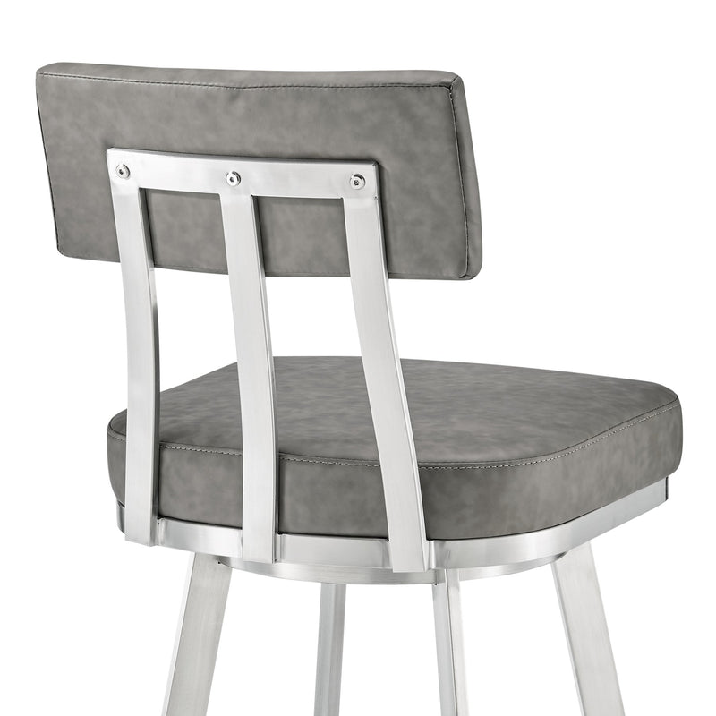 Benjamin 30" Swivel Bar Stool in Brushed Stainless Steel with Gray Faux Leather - Furniture City (CA)l