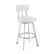 Benjamin 26" Swivel Counter Stool in Brushed Stainless Steel with White Faux Leather - Furniture City (CA)l