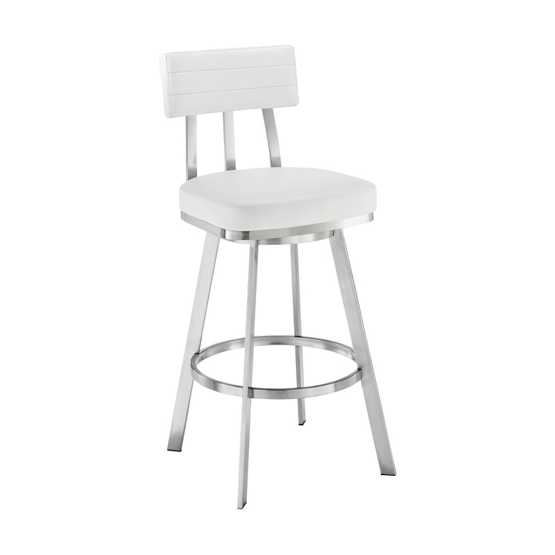 Benjamin 26" Swivel Counter Stool in Brushed Stainless Steel with White Faux Leather - Furniture City (CA)l