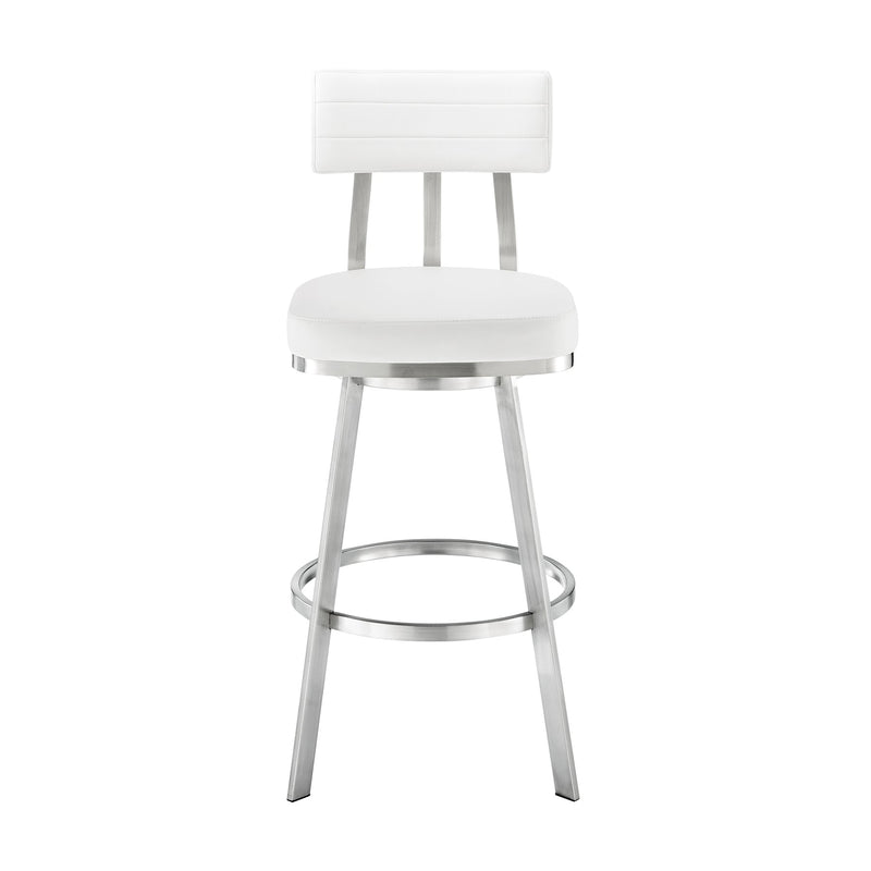 Benjamin 26" Swivel Counter Stool in Brushed Stainless Steel with White Faux Leather - Furniture City (CA)l