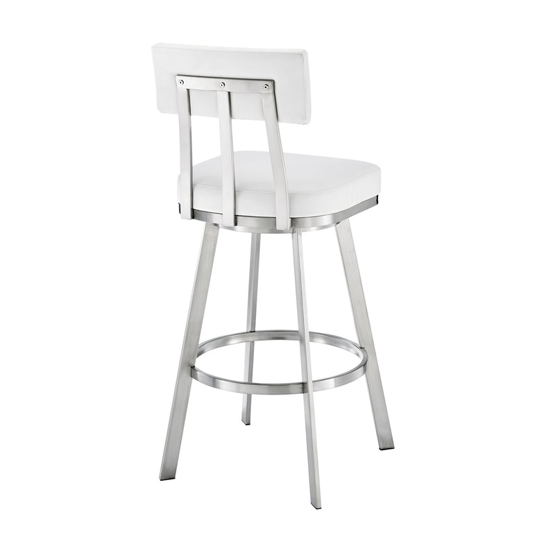 Benjamin 26" Swivel Counter Stool in Brushed Stainless Steel with White Faux Leather - Furniture City (CA)l