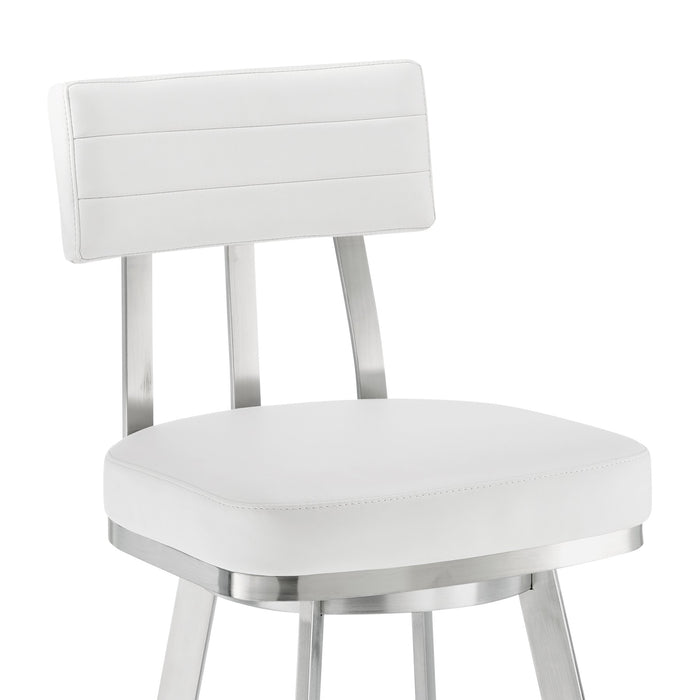 Benjamin 26" Swivel Counter Stool in Brushed Stainless Steel with White Faux Leather