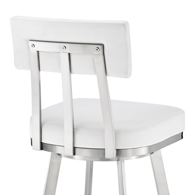 Benjamin 26" Swivel Counter Stool in Brushed Stainless Steel with White Faux Leather - Furniture City (CA)l