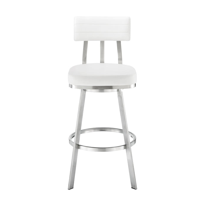 Benjamin 30" Swivel Bar Stool in Brushed Stainless Steel with White Faux Leather