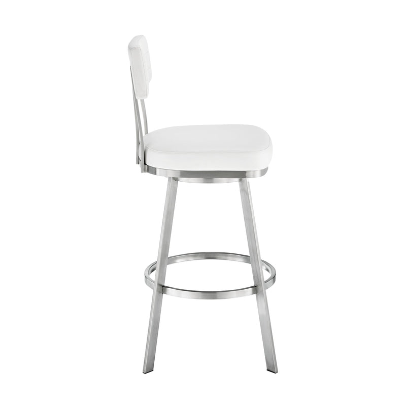 Benjamin 30" Swivel Bar Stool in Brushed Stainless Steel with White Faux Leather - Furniture City (CA)l