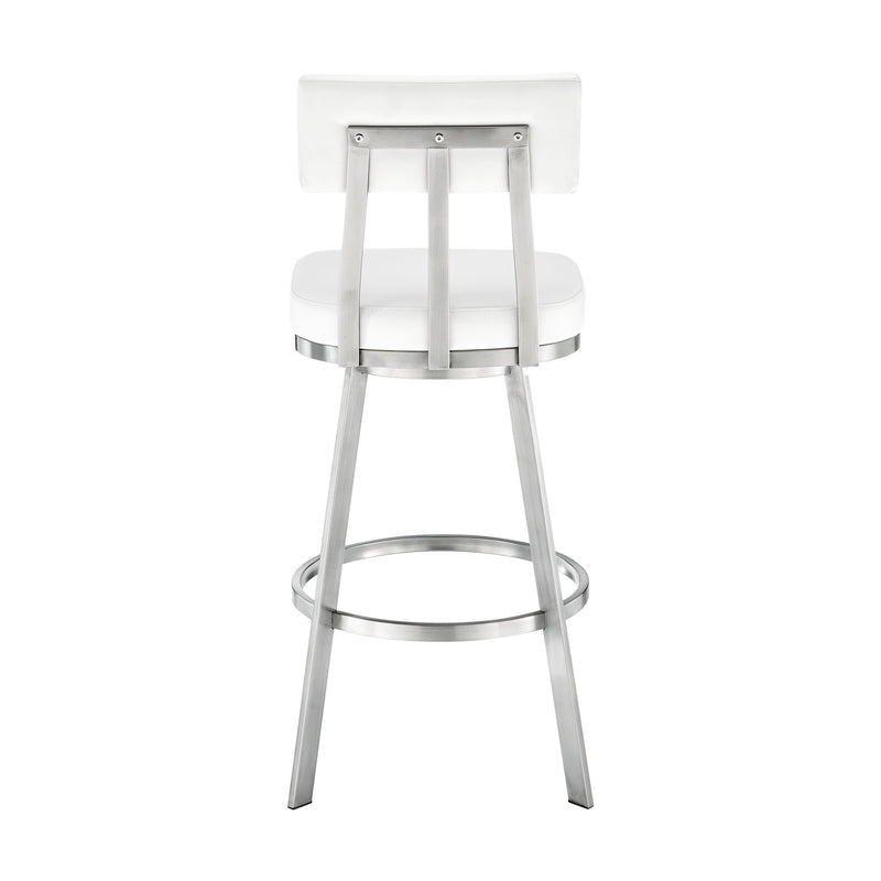 Benjamin 30" Swivel Bar Stool in Brushed Stainless Steel with White Faux Leather - Furniture City (CA)l