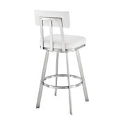 Benjamin 30" Swivel Bar Stool in Brushed Stainless Steel with White Faux Leather - Furniture City (CA)l