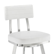 Benjamin 30" Swivel Bar Stool in Brushed Stainless Steel with White Faux Leather - Furniture City (CA)l