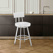 Benjamin 30" Swivel Bar Stool in Brushed Stainless Steel with White Faux Leather - Furniture City (CA)l
