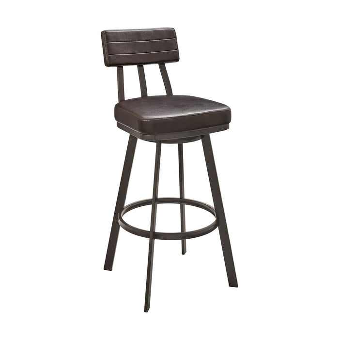 Benjamin Swivel Counter Stool in Brown Metal with Brown Faux Leather