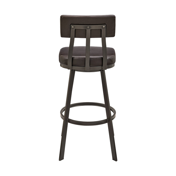 Benjamin Swivel Counter Stool in Brown Metal with Brown Faux Leather