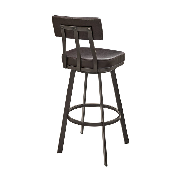 Benjamin Swivel Counter Stool in Brown Metal with Brown Faux Leather