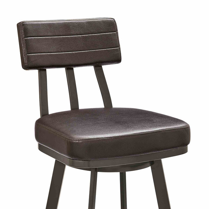Benjamin Swivel Counter Stool in Brown Metal with Brown Faux Leather