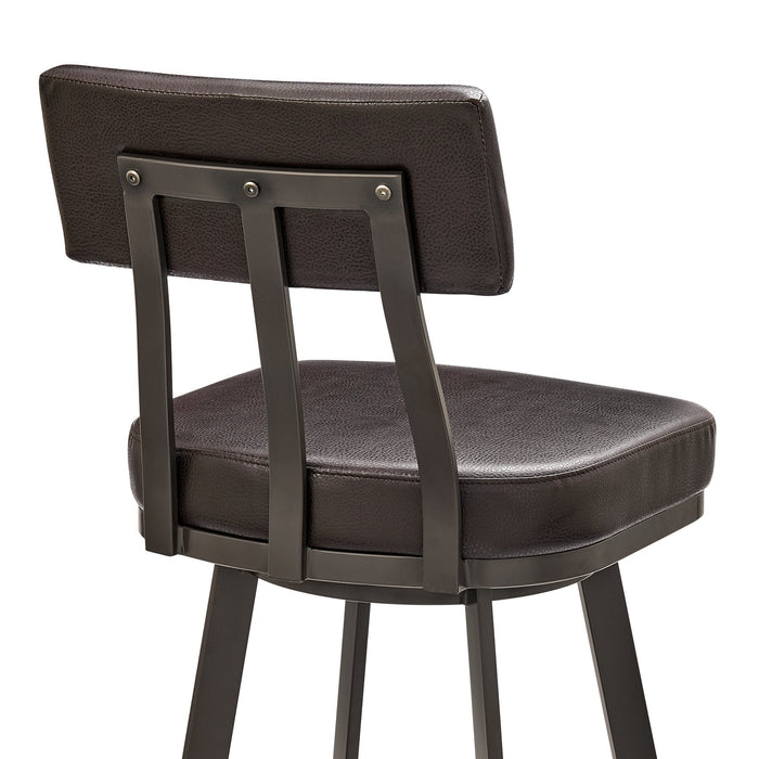 Benjamin Swivel Counter Stool in Brown Metal with Brown Faux Leather