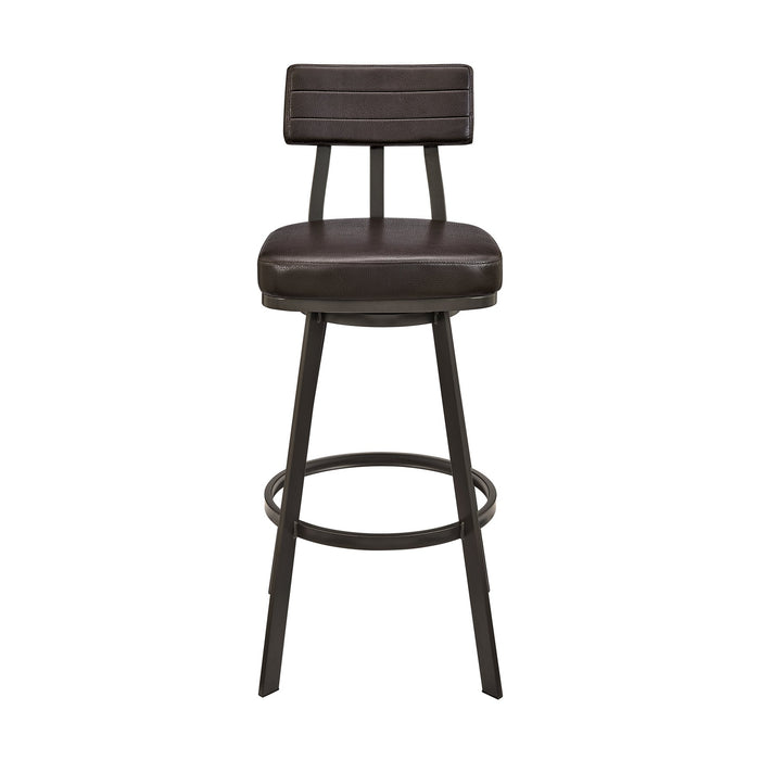 Benjamin Swivel Bar Stool in Brown Metal with Brown Faux Leather