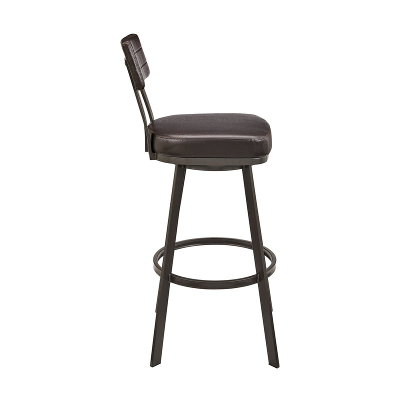 Benjamin Swivel Bar Stool in Brown Metal with Brown Faux Leather - Furniture City (CA)l