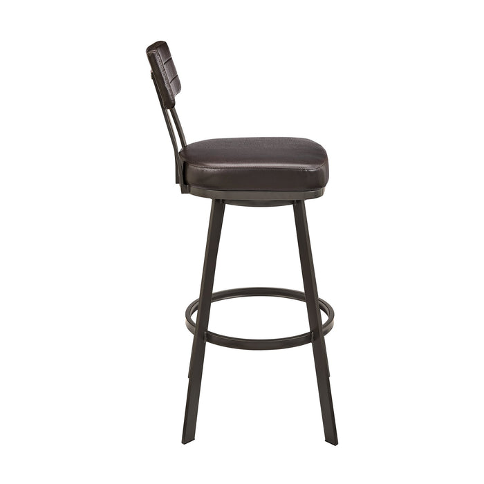 Benjamin Swivel Bar Stool in Brown Metal with Brown Faux Leather