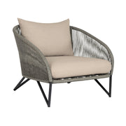 Benicia Outdoor Patio Chair in Black Steel with Gray Rope and Taupe Olefin Cushions - Furniture City (CA)l