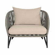 Benicia Outdoor Patio Chair in Black Steel with Gray Rope and Taupe Olefin Cushions - Furniture City (CA)l