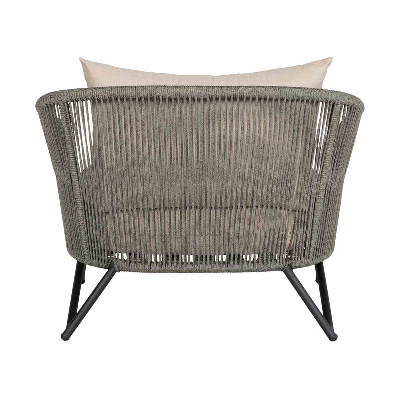 Benicia Outdoor Patio Chair in Black Steel with Gray Rope and Taupe Olefin Cushions - Furniture City (CA)l