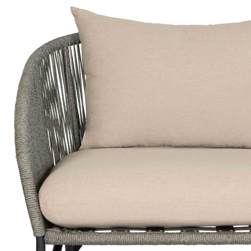 Benicia Outdoor Patio Chair in Black Steel with Gray Rope and Taupe Olefin Cushions - Furniture City (CA)l