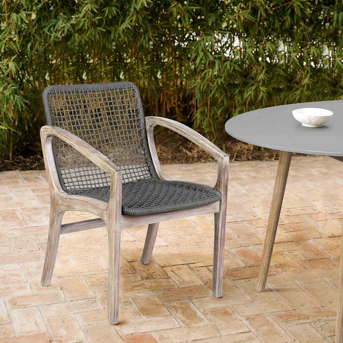 Beckham Outdoor Patio Dining Chair in Light Eucalyptus Wood and Charcoal Rope