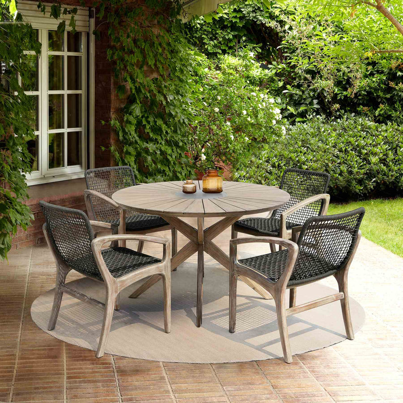 Beckham Outdoor Patio Dining Chair in Light Eucalyptus Wood and Charcoal Rope - Furniture City (CA)l