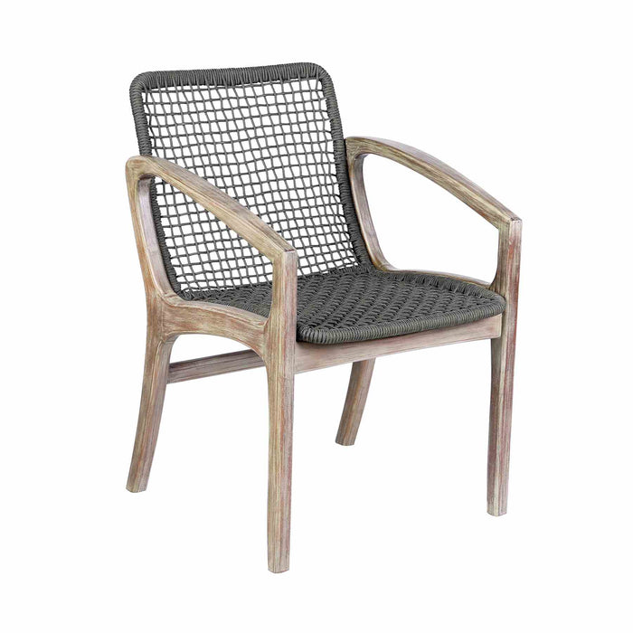 Beckham Outdoor Patio Dining Chair in Light Eucalyptus Wood and Charcoal Rope