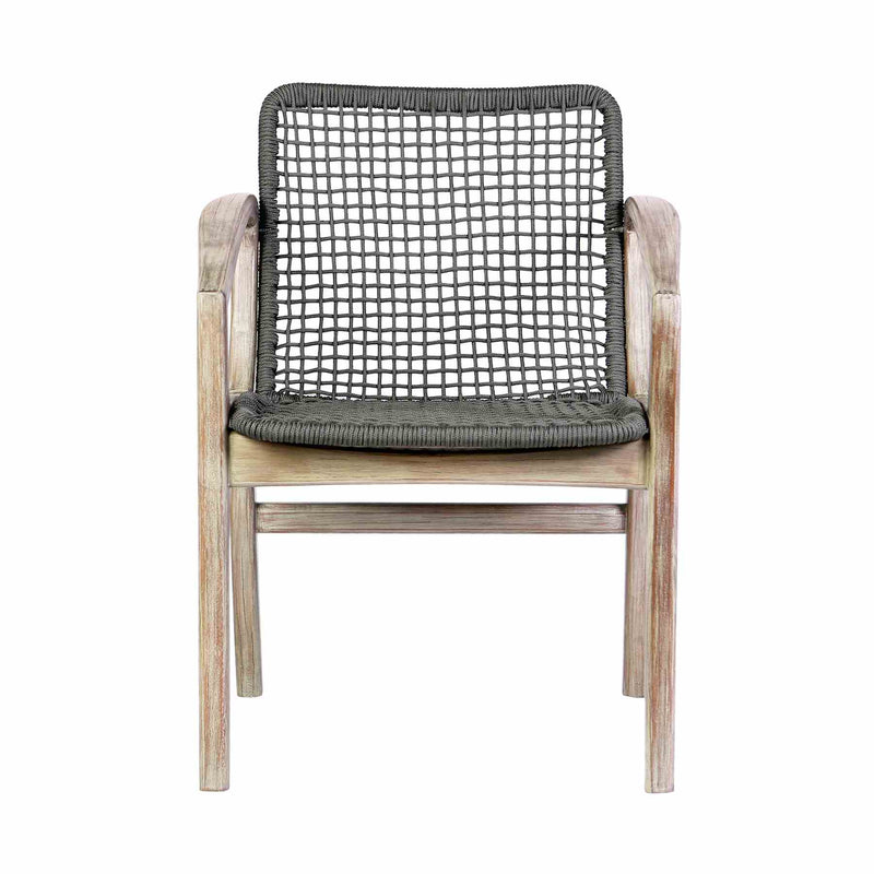 Beckham Outdoor Patio Dining Chair in Light Eucalyptus Wood and Charcoal Rope - Furniture City (CA)l