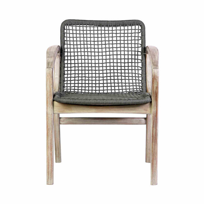 Beckham Outdoor Patio Dining Chair in Light Eucalyptus Wood and Charcoal Rope
