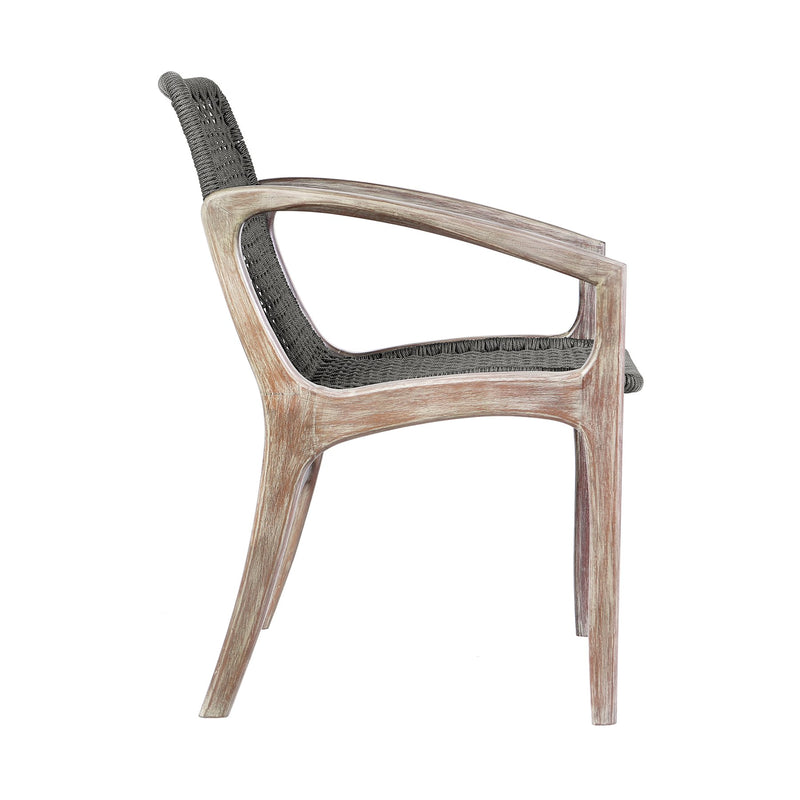 Beckham Outdoor Patio Dining Chair in Light Eucalyptus Wood and Charcoal Rope - Furniture City (CA)l